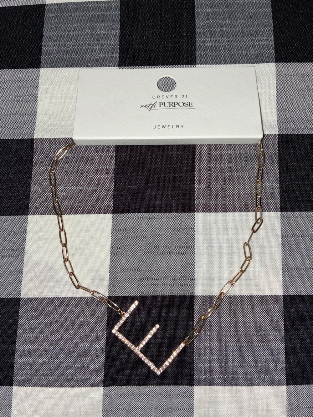 Forever 21 Rose Gold Crystal Initial E Paperclip Necklace